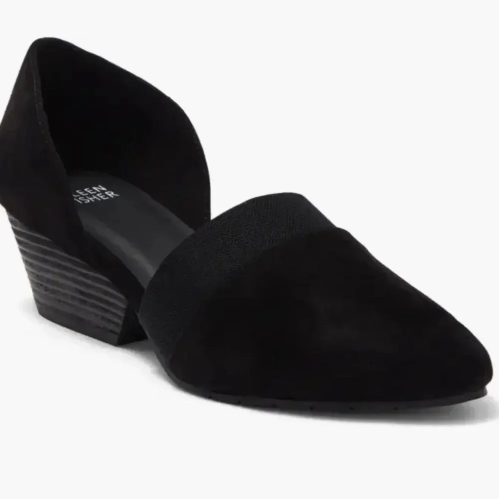 Eileen Fisher Hilly Wedge D’Orsay Black Suede Wedge Pumps Sz 7